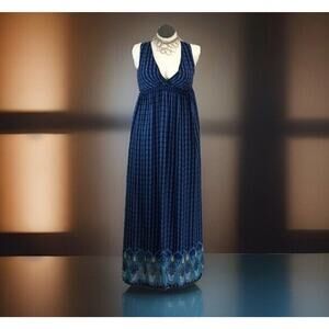 Mossimo Maxi Dress Womens XS Lined Chiffon Blue Paisley & Stripes Sleeveless